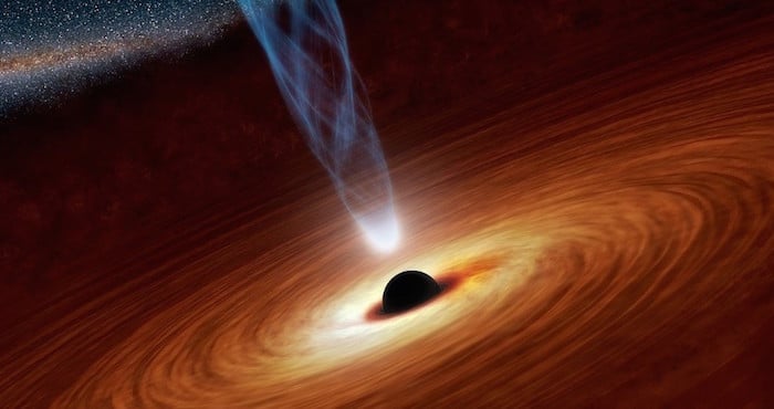 Artist’s conception of an X-ray emitting black hole as predicted by Albert Einstein and Stephen Hawking. Image from the NASA Jet Propulsion Laboratory Caltech via Wikimedia Commons.