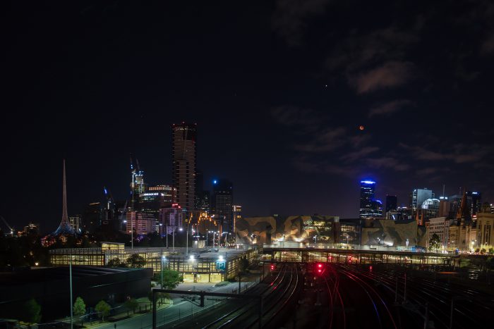 Lunar Eclipse & Mars over Melbourne. Photo: Steve Johnston.